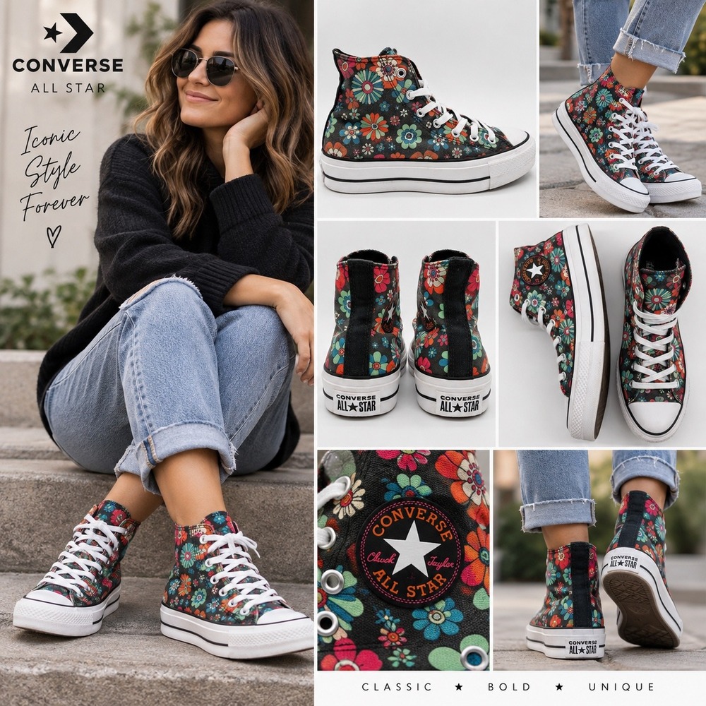 Vans Sk8-Hi Sneakers Womens 7.5 Black Floral Daisy Excellent High Top Shoes